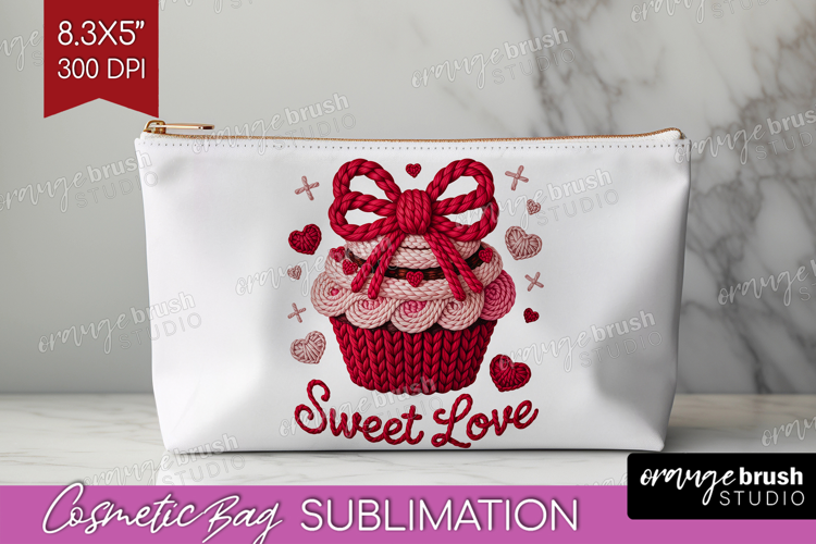 Knitted Valentines Day Cosmetic Bag - Faux Yarn Makeup Bag