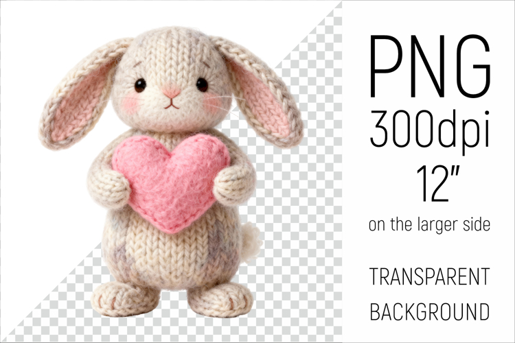 Knitted Valentine Bunny with Heart | Amigurumi Bunny Clipart