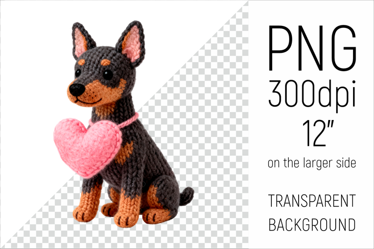 Knitted Valentine Doberman Pinscher with Heart