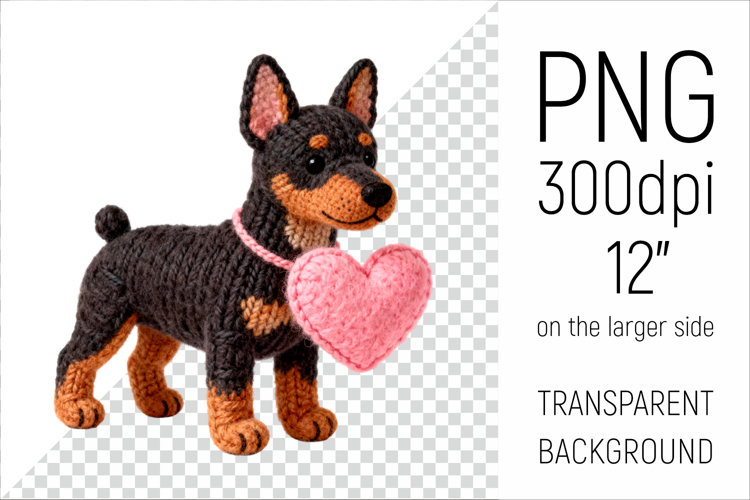 Knitted Valentine Doberman Pinscher with Heart
