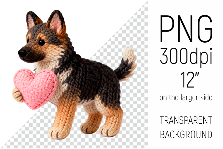 Knitted Valentine German Shepherd with Heart | Amigurumi Dog