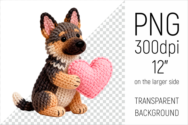 Knitted Valentine German Shepherd with Heart | Amigurumi Dog