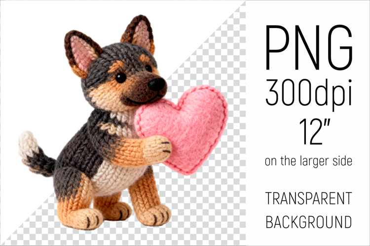 Knitted Valentine German Shepherd with Heart | Amigurumi Dog