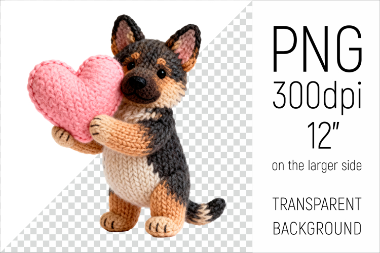 Knitted Valentine German Shepherd with Heart | Amigurumi Dog