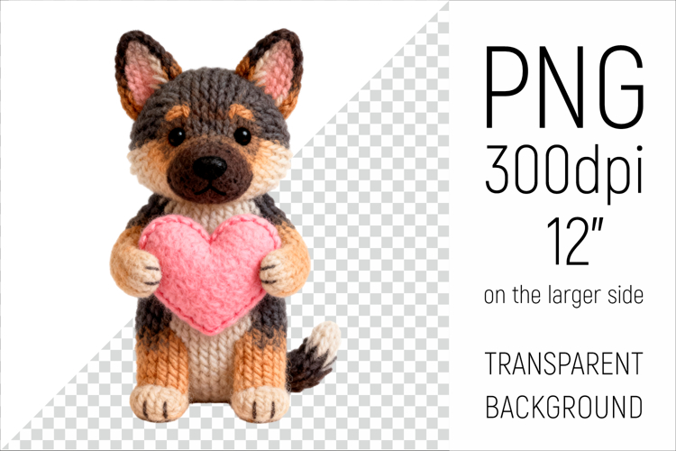 Knitted Valentine German Shepherd with Heart | Amigurumi Dog