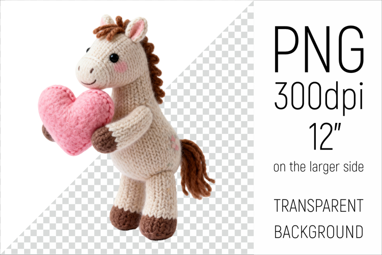Knitted Valentine Horse with Heart | Amigurumi Horse Clipart