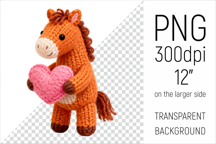 Knitted Valentine Horse with Heart | Amigurumi Horse Clipart