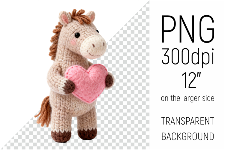 Knitted Valentine Horse with Heart | Amigurumi Horse Clipart