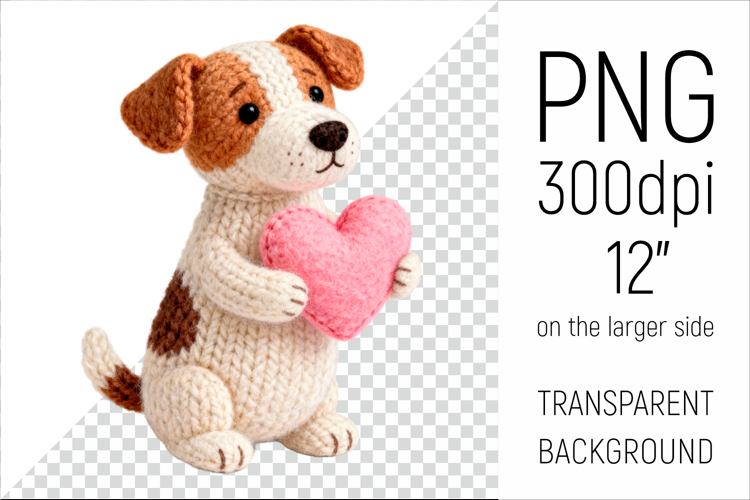 Knitted Valentine Jack Russell with Heart | Amigurumi Dog