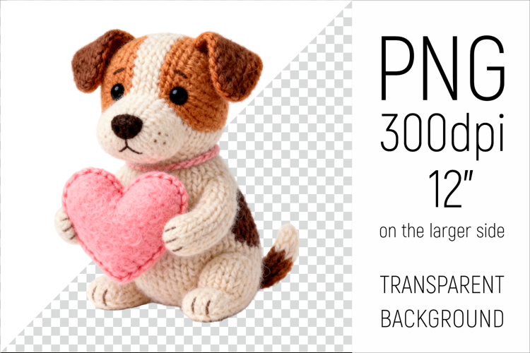 Knitted Valentine Jack Russell with Heart | Amigurumi Dog