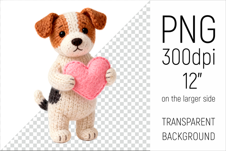Knitted Valentine Jack Russell with Heart | Amigurumi Dog