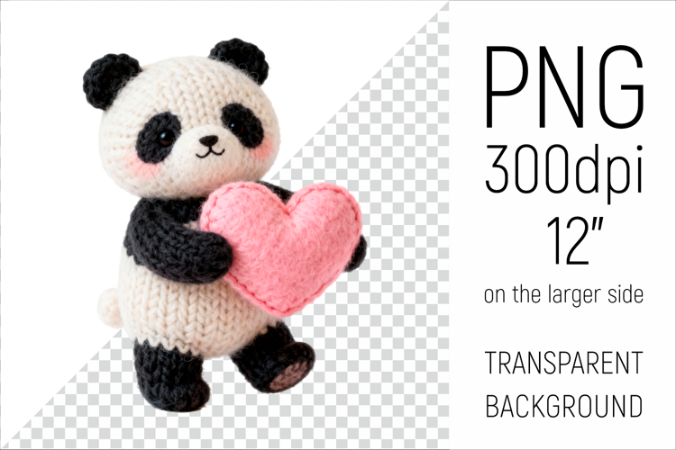Knitted Valentine Panda Bear with Heart | Amigurumi Clipart