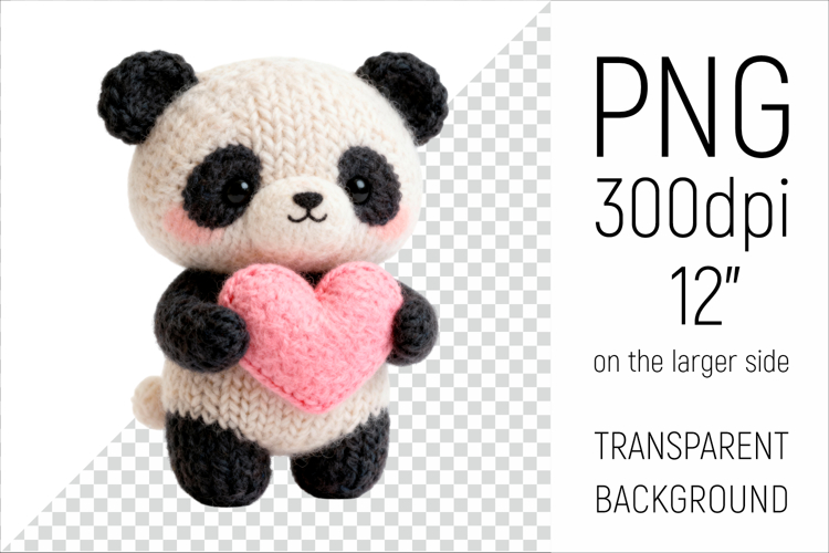 Knitted Valentine Panda Bear with Heart | Amigurumi Clipart