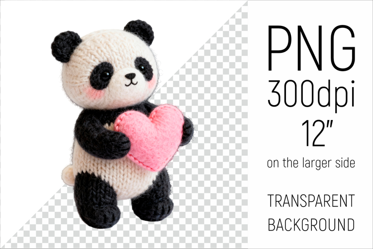Knitted Valentine Panda Bear with Heart | Amigurumi Clipart