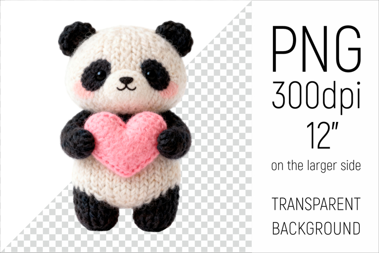 Knitted Valentine Panda Bear with Heart | Amigurumi Clipart
