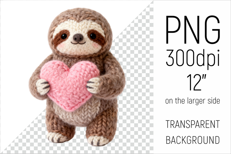 Knitted Valentine Sloth with Heart | Amigurumi Sloth Clipart