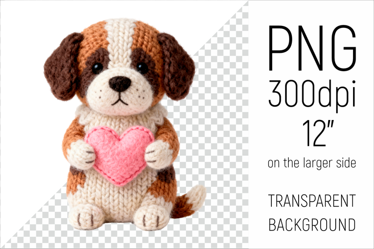 Knitted Valentine St Bernard with Heart | Amigurumi Dog
