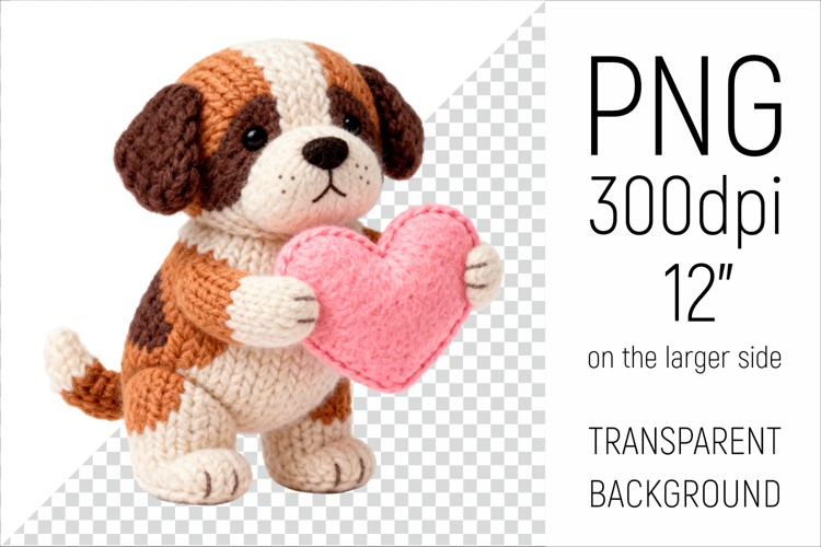 Knitted Valentine St Bernard with Heart | Amigurumi Dog