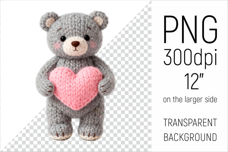 Knitted Valentine Teddy Bear with Heart | Amigurumi Clipart