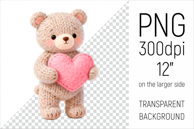 Knitted Valentine Teddy Bear with Heart | Amigurumi Clipart