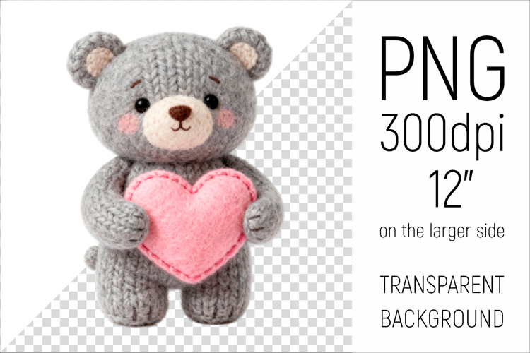 Knitted Valentine Teddy Bear with Heart | Amigurumi Clipart