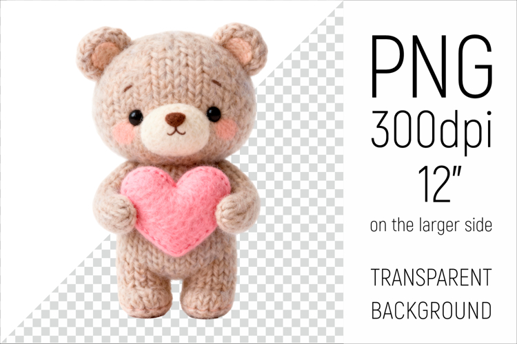 Knitted Valentine Teddy Bear with Heart | Amigurumi Clipart