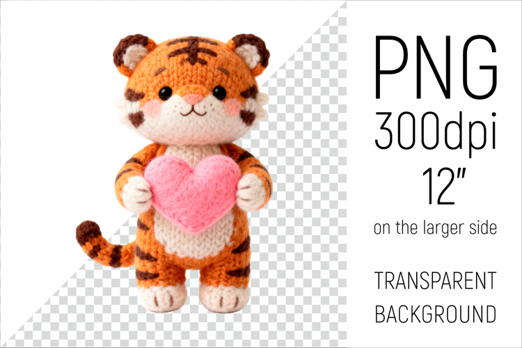 Knitted Valentine Tiger with Heart | Amigurumi Tiger Clipart