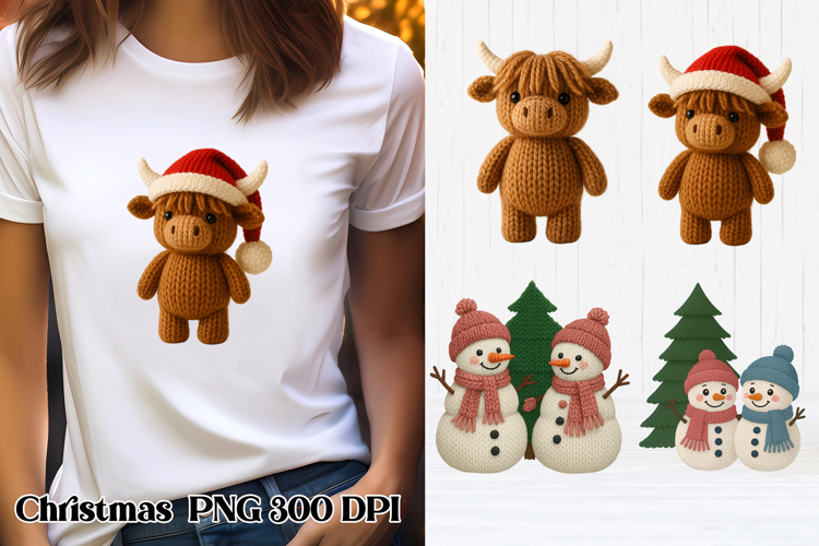 Christmas Knitted Cow Clipart | Christmas Sublimation PNG