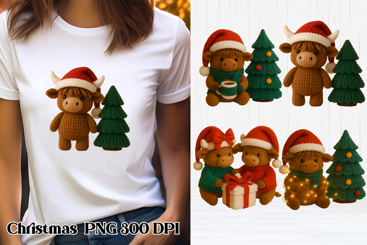 Christmas Knitted Cow Clipart | Christmas Sublimation PNG