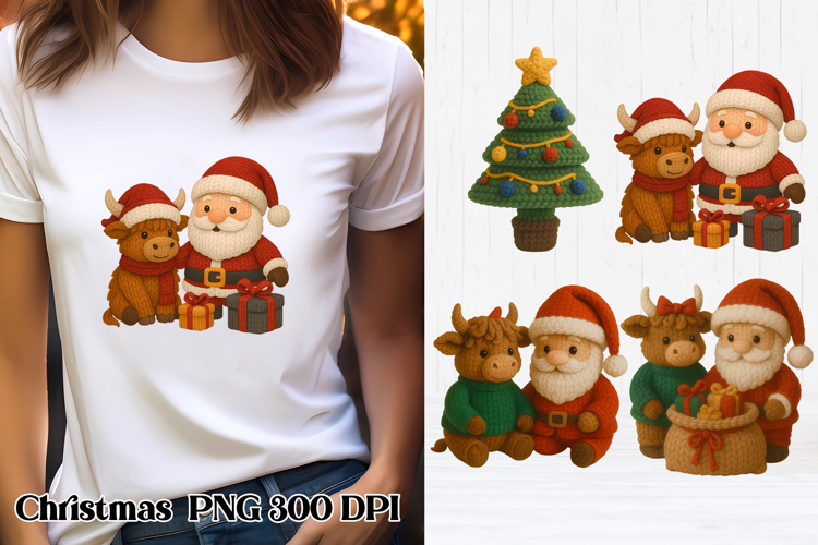 Christmas Knitted Cow Clipart | Christmas Sublimation PNG