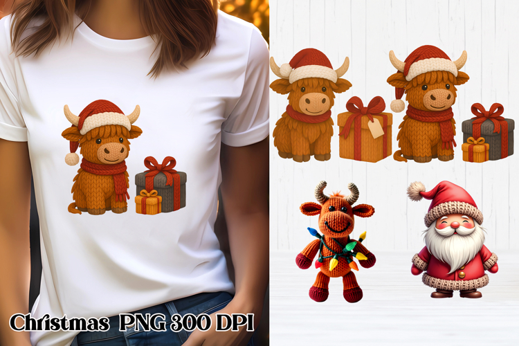 Christmas Knitted Cow Clipart | Christmas Sublimation PNG