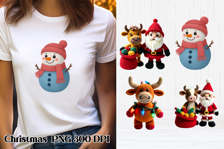 Christmas Knitted Cow Clipart | Christmas Sublimation PNG