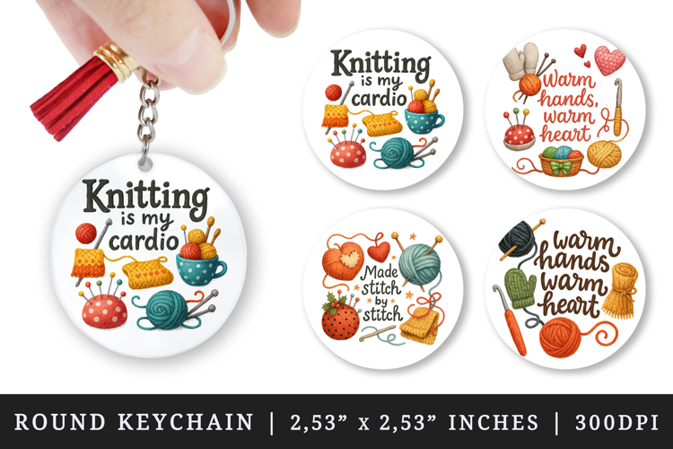 Knitting & Crochet round keychain sublimation design