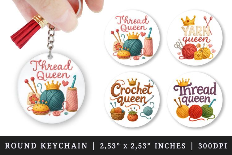 Knitting & Crochet round keychain sublimation design