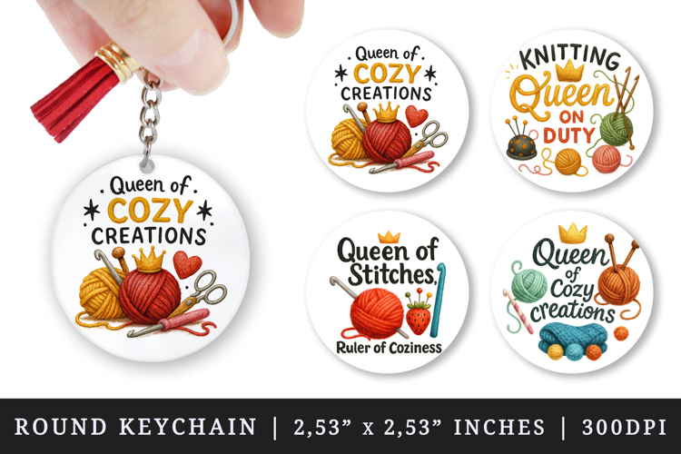Knitting & Crochet round keychain sublimation design