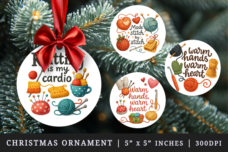 Knitting & Crochet round ornaments sublimation design