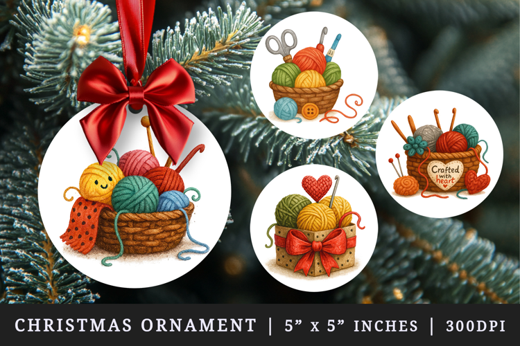 Knitting & Crochet round ornaments sublimation design