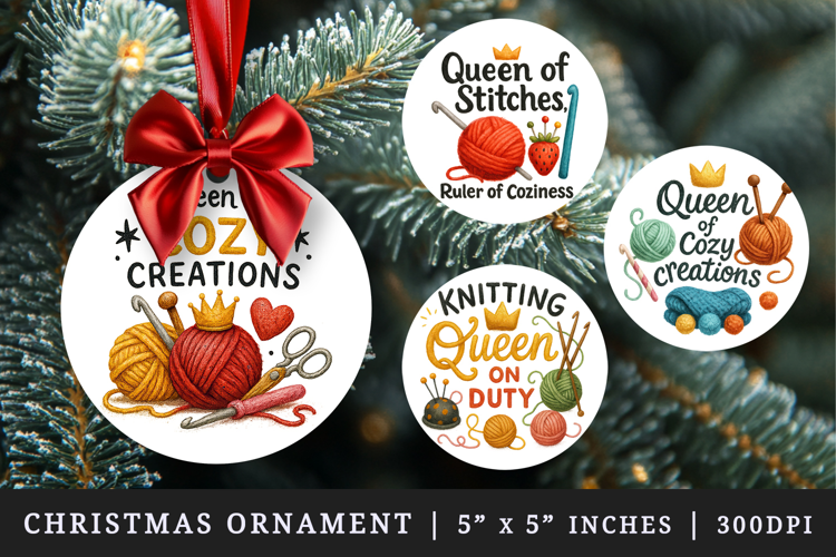 Knitting & Crochet round ornaments sublimation design