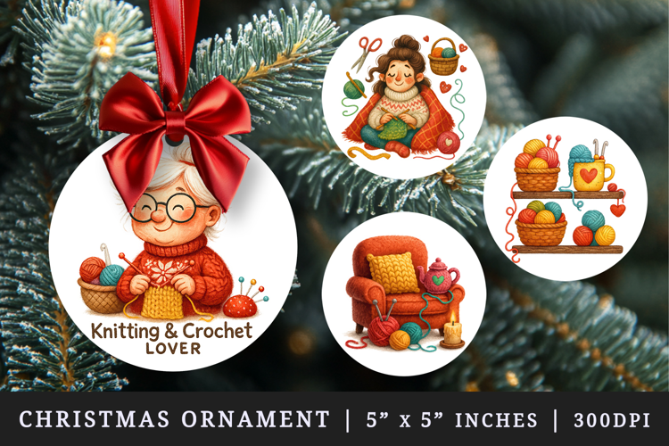 Knitting & Crochet round ornaments sublimation design