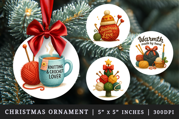 Knitting & Crochet round ornaments sublimation design
