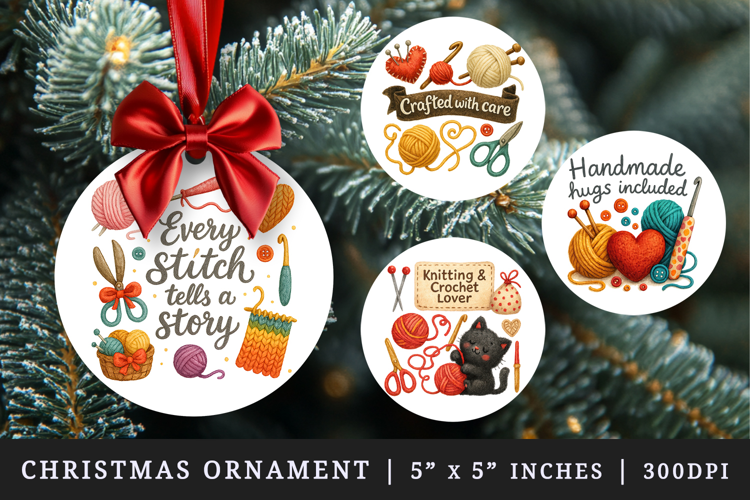 Knitting & Crochet round ornaments sublimation design