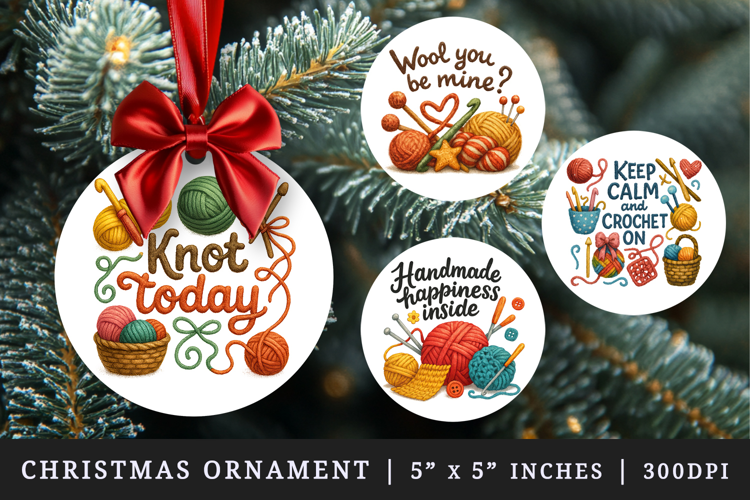 Knitting & Crochet round ornaments sublimation design