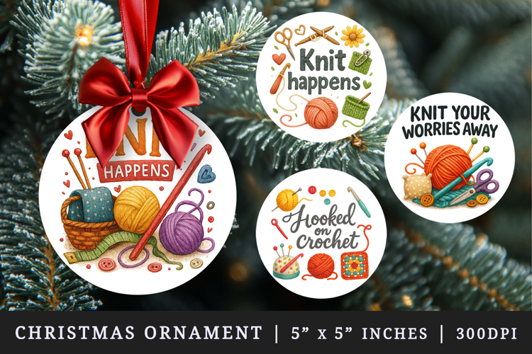 Knitting & Crochet round ornaments sublimation design