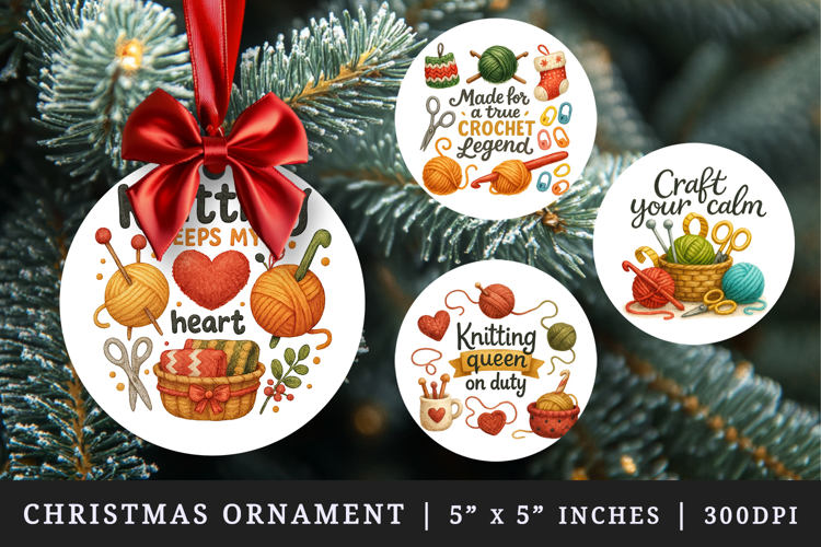 Knitting & Crochet round ornaments sublimation design