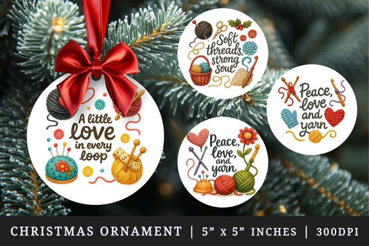 Knitting & Crochet round ornaments sublimation design