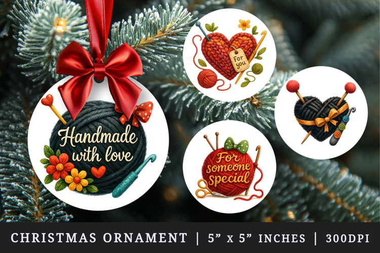 Knitting & Crochet round ornaments sublimation design