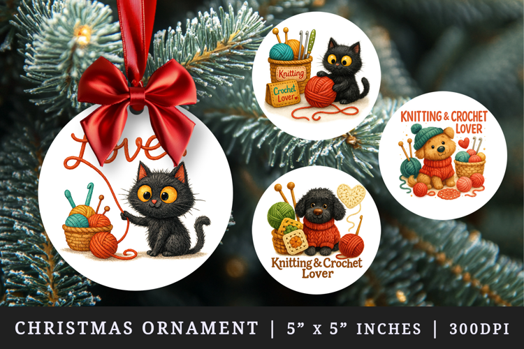 Knitting & Crochet round ornaments sublimation design