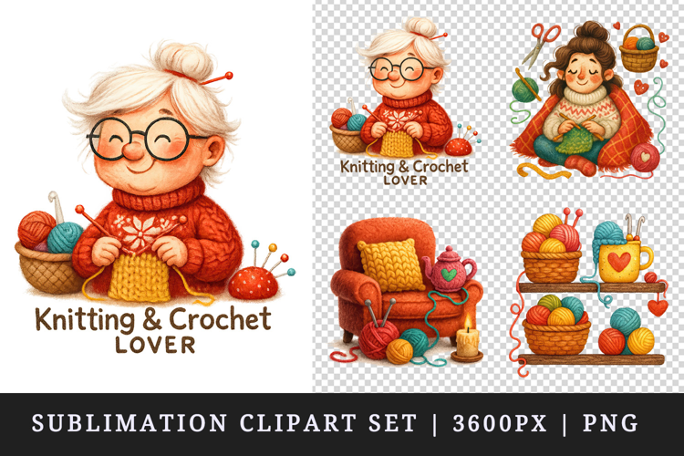 Knitting & Crochet clipart printable sublimation design png