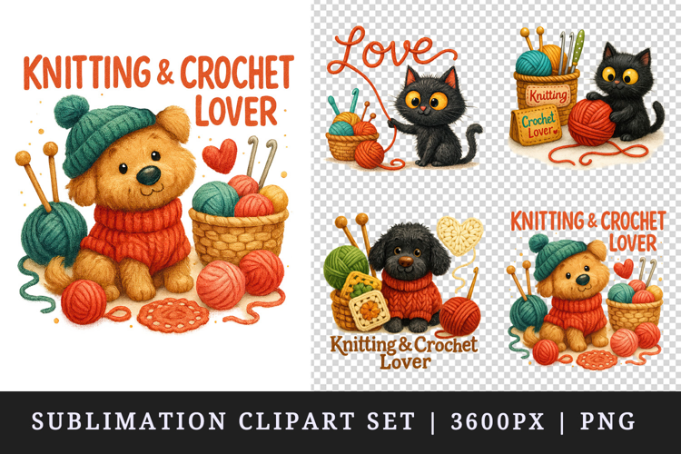 Knitting & Crochet clipart printable sublimation design png