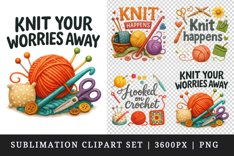 Knitting & Crochet clipart printable sublimation design png